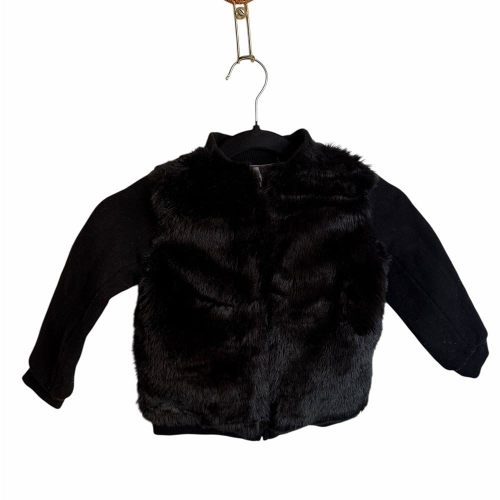 Vince Girls' Faux Fur  Black Bomber Jacket Size 4
